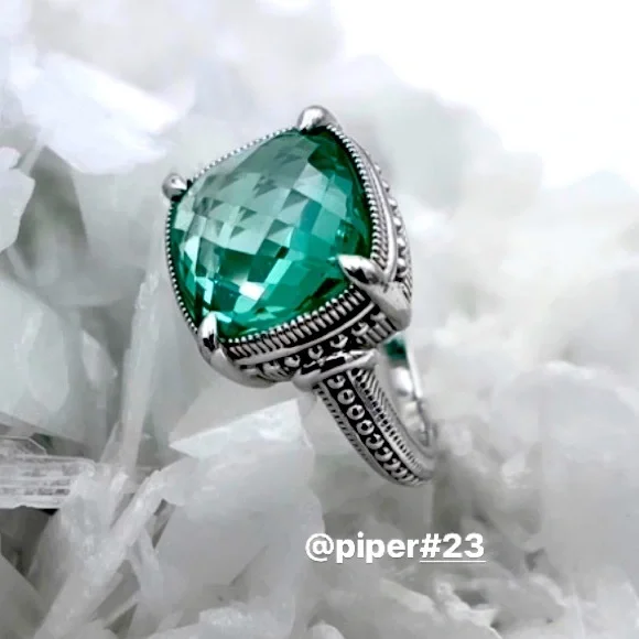 EUC Judith Ripka Sterling Silver 3.0 carat synthetic Paraiba Spinel Cushion Ring - Picture 2 of 10